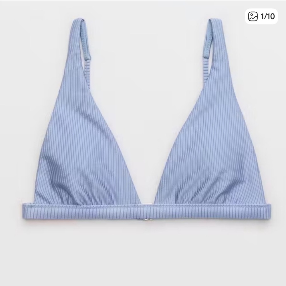 aerie Dusty Blue Ribbed Triangle Bikini Top